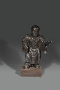 SCULTURA - Scultura di monaco in legno brunito  Giappone  XIX sec H cm 63x35x30