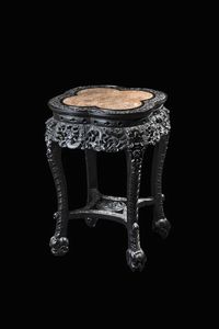 TAVOLINO - Tavolino in legno di Homu con piano in marmo  Cina  Repubblica  XX secolo. h cm 69x49x49