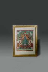 THANGKA - Thangka con Amitayus seduto nella posizione del loto  Tibet  XVIII sec H cm 34x29