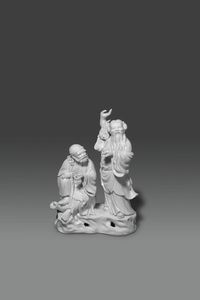 COPPIA DI DIGNITARI - Coppia di dignitari blanc de chine Cina  Repubblica  XX sec H cm 17x12