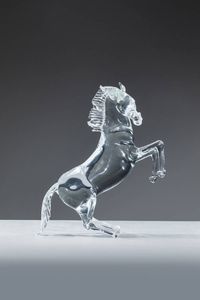 Pino Signoretto - Cavallo in vetro di Murano incolore. Firma incisa cm 34x55 (in piedi) cm 50x55