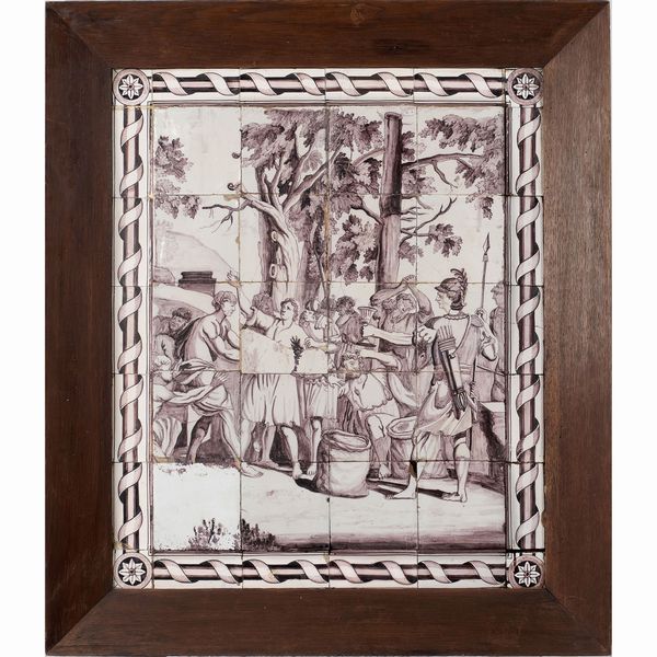 Pannello composto da mattonelle in maiolica con decoro monocromo  - Asta Dipinti Antichi, Arredi, Sculture e Oggetti d'Arte - Associazione Nazionale - Case d'Asta italiane