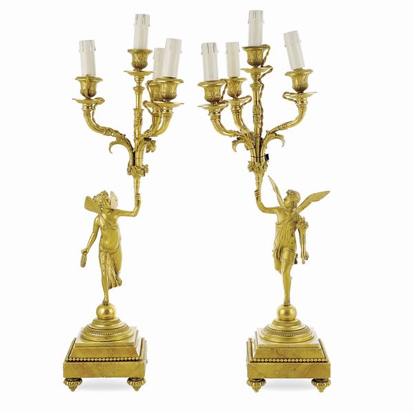 Coppia di candelabri elettrificati in bronzo dorato  - Asta Dipinti Antichi, Arredi, Sculture e Oggetti d'Arte - Associazione Nazionale - Case d'Asta italiane
