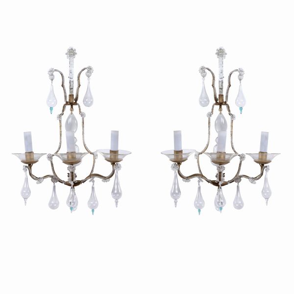 Coppia di appliques a tre luci  - Asta Dipinti Antichi, Arredi, Sculture e Oggetti d'Arte - Associazione Nazionale - Case d'Asta italiane