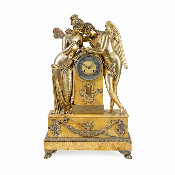 Orologio da tavolo in bronzo e marmo  - Asta Dipinti Antichi, Arredi, Sculture e Oggetti d'Arte - Associazione Nazionale - Case d'Asta italiane