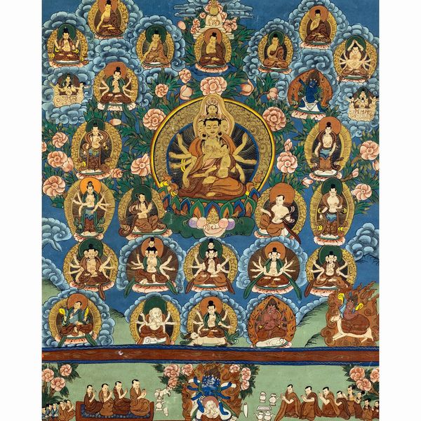 Thangka su fondo azzurro  - Asta Dipinti Antichi, Arredi, Sculture e Oggetti d'Arte - Associazione Nazionale - Case d'Asta italiane