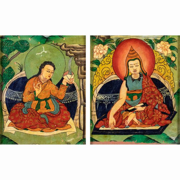 Coppia di frammenti di Thangka  - Asta Dipinti Antichi, Arredi, Sculture e Oggetti d'Arte - Associazione Nazionale - Case d'Asta italiane