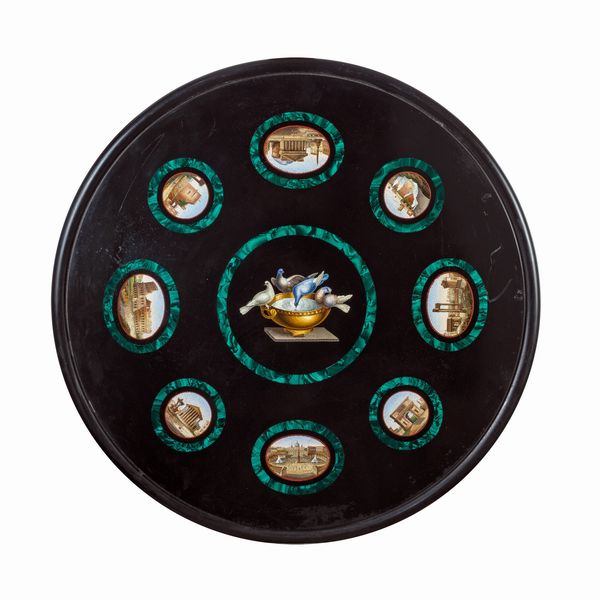 Piano in nero del Belgio con micromosaici  - Asta Dipinti Antichi, Arredi, Sculture e Oggetti d'Arte - Associazione Nazionale - Case d'Asta italiane