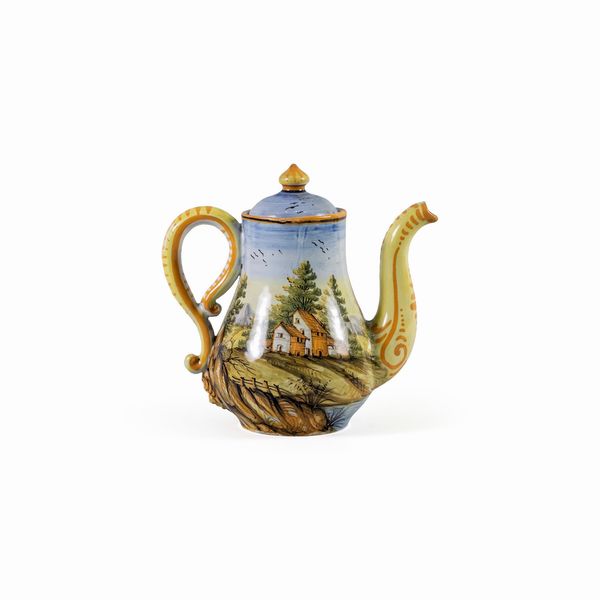 Caffettiera in maiolica Castelli  - Asta Dipinti Antichi, Arredi, Sculture e Oggetti d'Arte - Associazione Nazionale - Case d'Asta italiane