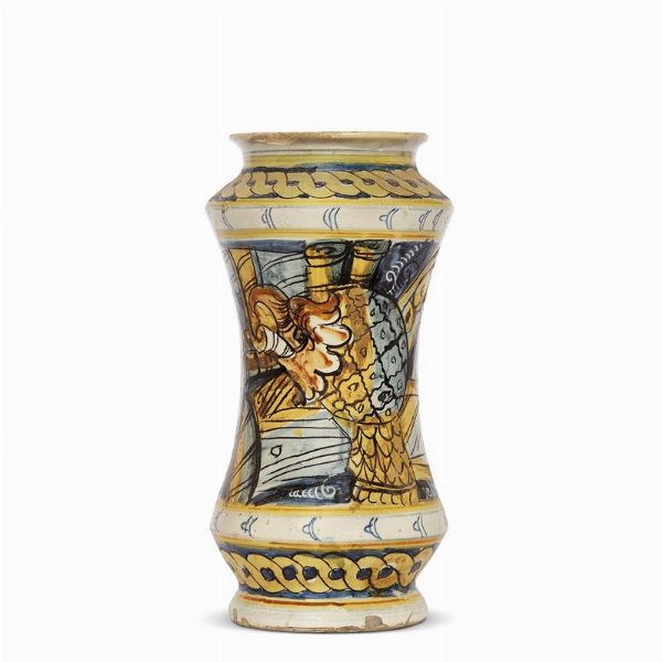 ALBARELLO, SCIACCA, BOTTEGA LO BUE, PRIMA MET� SECOLO XVII  - Asta CERAMICA. MAIOLICHE E PORCELLANE DAL XVI AL XIX SECOLO - Associazione Nazionale - Case d'Asta italiane