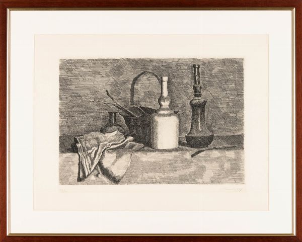Giorgio Morandi : Natura Morta con panneggio a sinistra  - Asta Arte Moderna e Contemporanea - Associazione Nazionale - Case d'Asta italiane