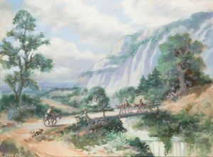 Giacomo Balla : Visione settecentesca - Campagna romana  - Asta Arte Moderna e Contemporanea - Associazione Nazionale - Case d'Asta italiane