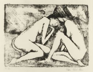 Otto Mueller - Zwei sitzende Mdchen 2 (Hockende Akte) - Due ragazze sedute 2 (Nudi accovacciati)