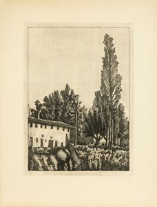 Giorgio Morandi : Paesaggio con il grande pioppo  - Asta Arte Moderna e Contemporanea - Associazione Nazionale - Case d'Asta italiane