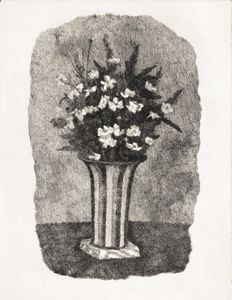 Giorgio Morandi - Gelsomini in un vaso a strisce