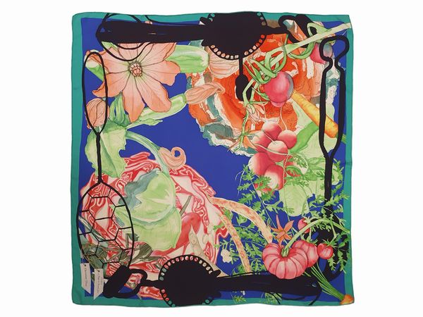 Christian Dior foulard in seta Croquis le potager de mesieur Dior  - Asta Fashion Vintage - Associazione Nazionale - Case d'Asta italiane