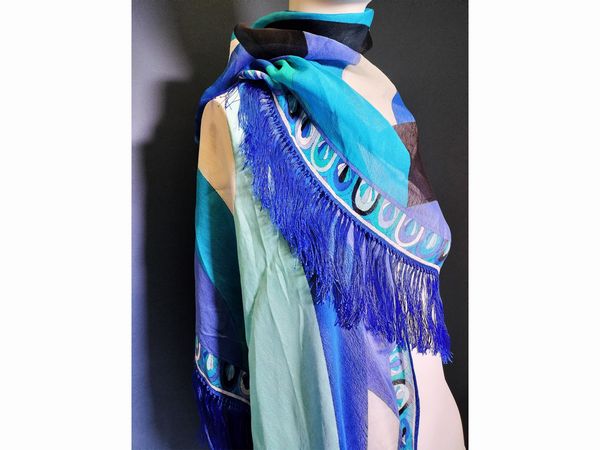 Emilio Pucci scialle in seta con frange  - Asta Fashion Vintage - Associazione Nazionale - Case d'Asta italiane