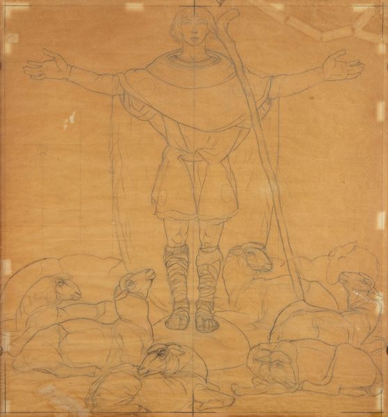 DUILIO CAMBELLOTTI : Pastore, studio definitivo per il pannello graffito del portale della Chiesa de Il campo dei pastori di Beit-Sahur a Betlemme, anta destra  - Asta Arte Figurativa tra XIX e XX Secolo - Associazione Nazionale - Case d'Asta italiane