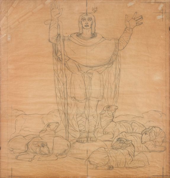 DUILIO CAMBELLOTTI : Pastore, studio definitivo per il pannello graffito del portale della Chiesa de Il campo dei pastori di Beit-Sahur a Betlemme, anta destra  - Asta Arte Figurativa tra XIX e XX Secolo - Associazione Nazionale - Case d'Asta italiane