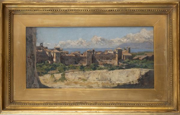 FILIBERTO PETITI : Veduta di Terracina con il Monte Circeo  - Asta Arte Figurativa tra XIX e XX Secolo - Associazione Nazionale - Case d'Asta italiane