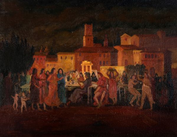 Achille Sdruscia : Festa in piazza  - Asta Arte Figurativa tra XIX e XX Secolo - Associazione Nazionale - Case d'Asta italiane
