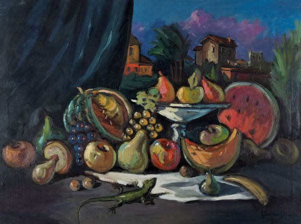 Achille Sdruscia : Natura morta con anguria e lucertola  - Asta Arte Figurativa tra XIX e XX Secolo - Associazione Nazionale - Case d'Asta italiane