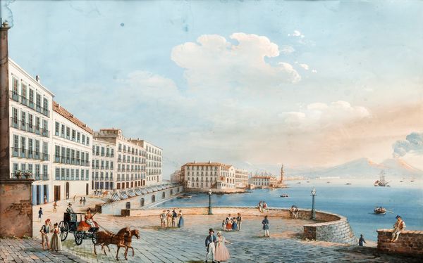 Attribuito a Giuseppe Scoppa (attivo a Napoli alla metà del XIX secolo) : Napoli da Santa Lucia  - Asta Arte Figurativa tra XIX e XX Secolo - Associazione Nazionale - Case d'Asta italiane