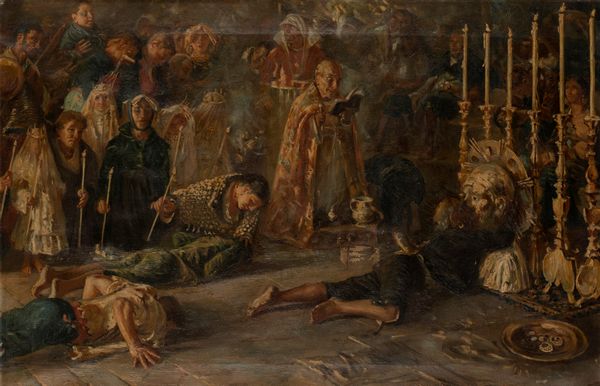 Scuola italiana fine del XIX secolo : Copia da Il voto di Michetti  - Asta Arte Figurativa tra XIX e XX Secolo - Associazione Nazionale - Case d'Asta italiane