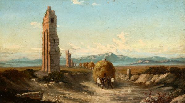 Hermann David Salomon Corrodi : Carri di fieno lungo l'acquedotto nella Campagna romana  - Asta Arte Figurativa tra XIX e XX Secolo - Associazione Nazionale - Case d'Asta italiane