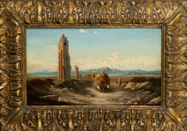 Hermann David Salomon Corrodi : Carri di fieno lungo l'acquedotto nella Campagna romana  - Asta Arte Figurativa tra XIX e XX Secolo - Associazione Nazionale - Case d'Asta italiane