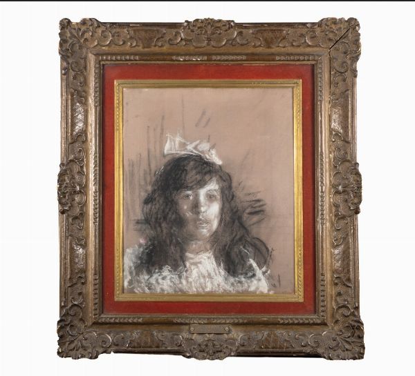 Antonio Mancini : Fanciulla con fiocco in testa  - Asta Arte Figurativa tra XIX e XX Secolo - Associazione Nazionale - Case d'Asta italiane