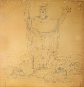 DUILIO CAMBELLOTTI - Pastore, studio definitivo per il pannello graffito del portale della Chiesa de Il campo dei pastori di Beit-Sahur a Betlemme, anta sinistra