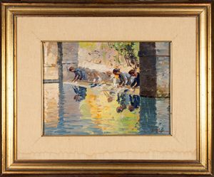 Edoardo Tani : Lavandaie  - Asta Arte Figurativa tra XIX e XX Secolo - Associazione Nazionale - Case d'Asta italiane