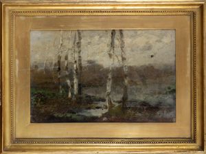 FILIBERTO PETITI : Pioppi lungo il fiume  - Asta Arte Figurativa tra XIX e XX Secolo - Associazione Nazionale - Case d'Asta italiane