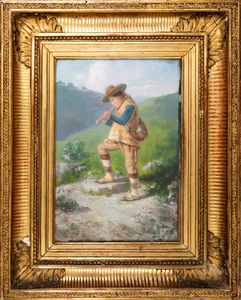 Cesare Uva : Coppia di dipinti con pastorelli  - Asta Arte Figurativa tra XIX e XX Secolo - Associazione Nazionale - Case d'Asta italiane