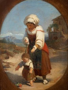 Attribuito a Giacomo Di Chirico (Venosa 1844-Napoli 1883) - Ciociara e bimbo