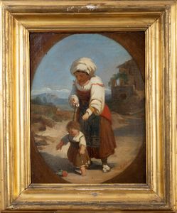 Attribuito a Giacomo Di Chirico (Venosa 1844-Napoli 1883) : Ciociara e bimbo  - Asta Arte Figurativa tra XIX e XX Secolo - Associazione Nazionale - Case d'Asta italiane