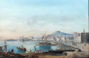 Gioacchino La Pira (attivo tra 1839 e 1875) - Napoli dal Carmine