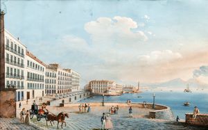 Attribuito a Giuseppe Scoppa (attivo a Napoli alla metà del XIX secolo) - Napoli da Santa Lucia