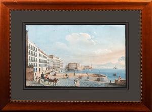 Attribuito a Giuseppe Scoppa (attivo a Napoli alla metà del XIX secolo) : Napoli da Santa Lucia  - Asta Arte Figurativa tra XIX e XX Secolo - Associazione Nazionale - Case d'Asta italiane