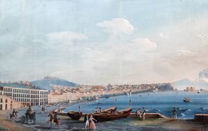 Attribuito a Giuseppe Scoppa (attivo a Napoli alla metà del XIX secolo) - Napoli dalla Riviera di Chiaia
