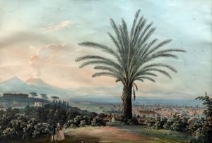 Attribuito a Giuseppe Scoppa (attivo a Napoli alla metà del XIX secolo) - Veduta di Napoli da Capodimonte
