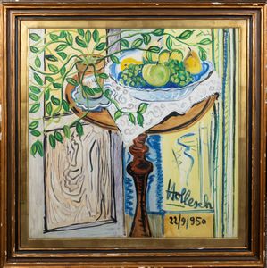 CARLO HOLLESCH : Frutta sul tavolino  - Asta Arte Figurativa tra XIX e XX Secolo - Associazione Nazionale - Case d'Asta italiane