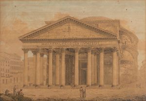 Scuola romana fine del XVIII - inizio del XIX secolo - Roma, veduta del Pantheon