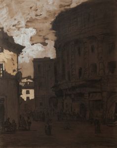 Scuola romana fine del XIX secolo - Roma, veduta del teatro di Marcello