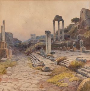Ettore Roesler Franz : Roma, veduta del Foro  - Asta Arte Figurativa tra XIX e XX Secolo - Associazione Nazionale - Case d'Asta italiane