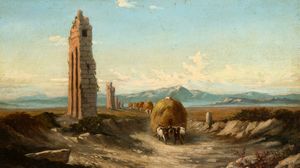 Hermann David Salomon Corrodi - Carri di fieno lungo l'acquedotto nella Campagna romana