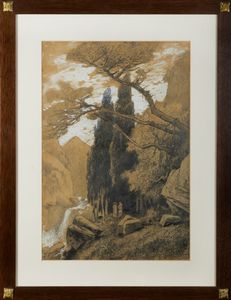 Hermann David Salomon Corrodi : Allombra dei cipressi  - Asta Arte Figurativa tra XIX e XX Secolo - Associazione Nazionale - Case d'Asta italiane