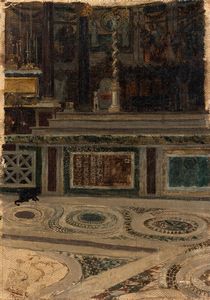 Cesare Tiratelli - Interno di chiesa con gatto nero