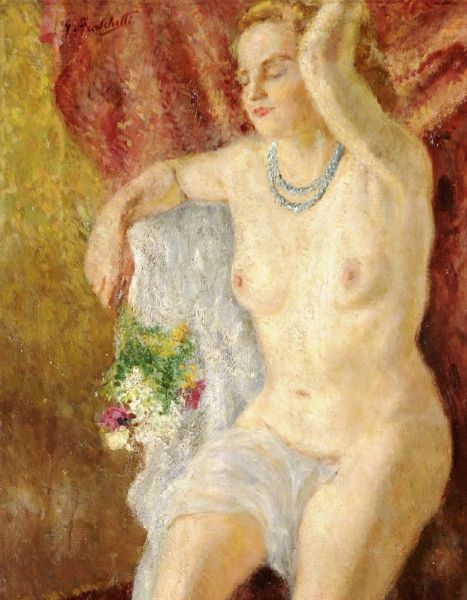 Giuseppe Fraschetti : Nudo con fiori e collana  - Asta PARADE II - DIPINTI E SCULTURE DEL XIX E XX SECOLO - Associazione Nazionale - Case d'Asta italiane